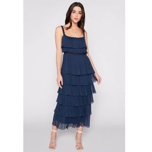 CINQ A SEPT Eliane Tiered Midi Dress in Indigo Blue Size US 8 NWT